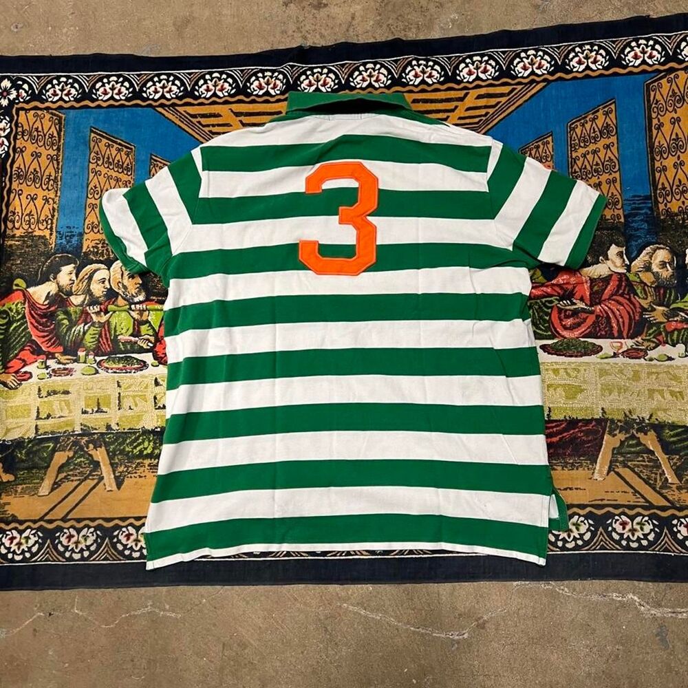 Ralph Lauren striped rugby polo shirt Size xxl green white big pony chief keef - Picture 2 of 8